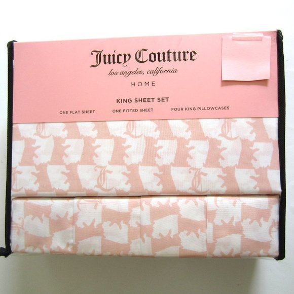 Juicy Couture Dog Pink White King Sheet Set